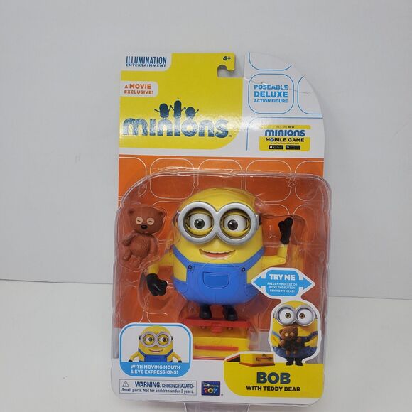 MINIONS DELUXE FIGURE MOVIE EXCLUSIVE BOB WITH TEDDY BEAR AND LUNCHBOX - Picture 1 of 6